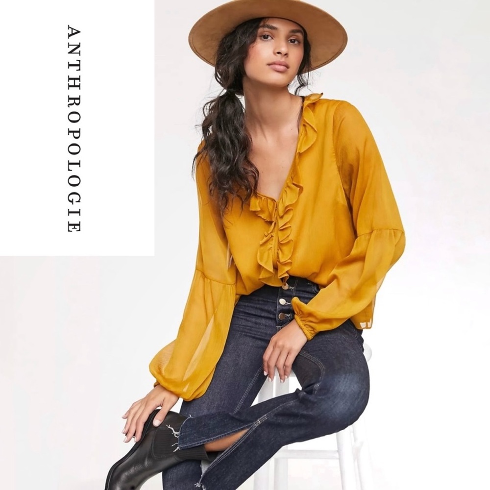 NWT Anthropologie Auberta Ruffle Sleeve Blouse